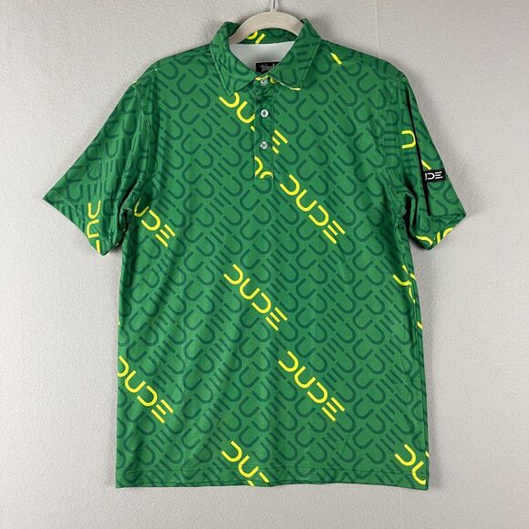 Waggle Dude Golf Polo Shirt Mens Medium Green Short Sleeve Allover Print - Picture 1 of 12